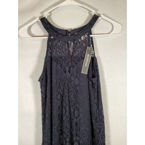 MONTEAU LOS ANGELES Small Blue Lace Halter Short Dress Lining Summer Classic - Picture 4 of 8